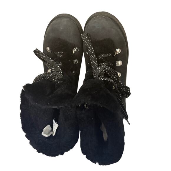 J.Crew Black Nubuck Faux Fur Lined Winter Boots Women’s Size 7M Lace-Up Hiker - Picture 4 of 8
